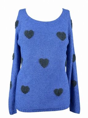LC Lauren Conrad Blue Heart Sweater Metallic Knit Size Small